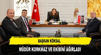 BAŞKAN KÖKSAL MÜDÜR KORKMAZ VE EKİBİNİ AĞIRLADI