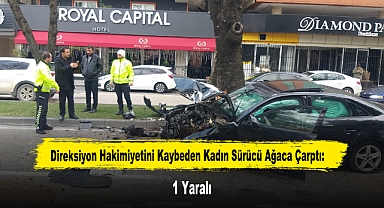 Direksiyon Hakimiyetini Kaybeden Kadın Sürücü Ağaca Çarptı: 1 Yaralı