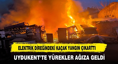 ELEKTRİK DİREĞİNDEKİ KAÇAK YANGIN ÇIKARTTI