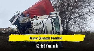 Kamyon Şarampole Yuvarlandı, Sürücü Yaralandı
