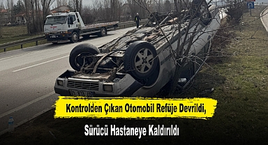 Orta Refüje Devrilen Otomobilde Sürücü Yaralandı