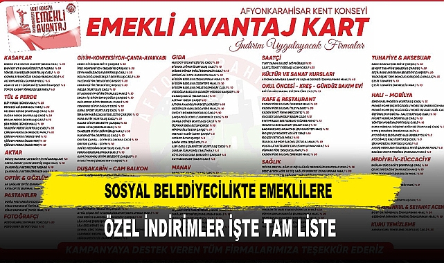 SOSYAL BELEDİYECİLİKTE EMEKLİLERE ÖZEL İNDİRİMLER İŞTE TAM LİSTE