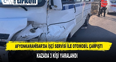 AFYONKARAHİSAR'DA İŞÇİ SERVİSİ İLE OTOMOBİL ÇARPIŞTI: 16 YARALI