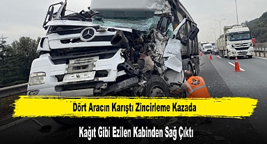 Dört Aracın Karıştı Zincirleme Kazada Kağıt Gibi Ezilen Kabinden Sağ Çıktı