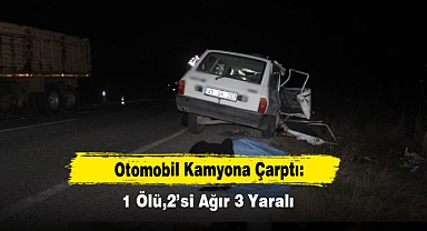 Otomobil Kamyona Çarptı:1 Ölü,2’si Ağır 3 Yaralı
