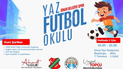 Dinar Belediyesi'nden Çocuklara Ücretsiz Yaz Futbol Okulu İmkanı