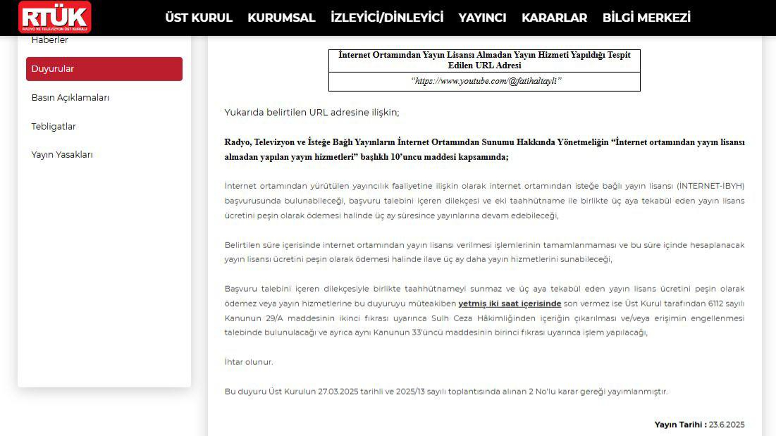 Lisans Alınmazsa Kanal Erişime Kapatılacak