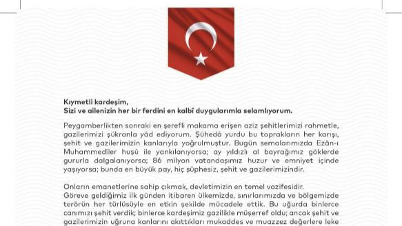 Cumhurbaşkanı Erdoğan’dan Şehit ve Gazi Ailelerine Mektup!