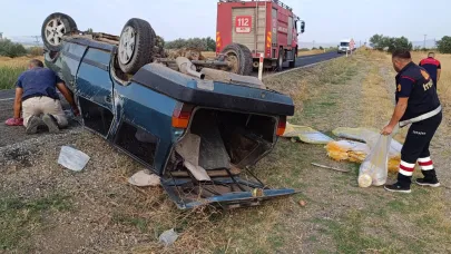 Takla Atan Otomobilde Sıkıştı, İtfaiye Dakikalarca Uğraştı