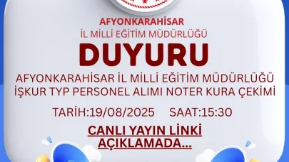 İl Milli Eğitim Müdürlüğü’nde İŞKUR TYP Personel Alımı Kura Çekimi Yapılacak
