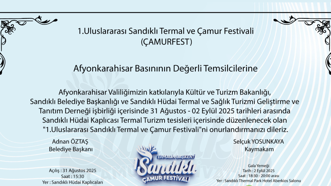 Sandıklı'da Termal ve Kültürün Buluşması: Uluslararası Sandıklı Termal ve Çamur Festivali Başlıyor