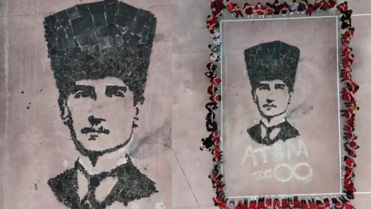Minik Kalplerden Ata&#039;ya Vefa: Okul Bahçesinde Duygu Dolu Atatürk Portresi