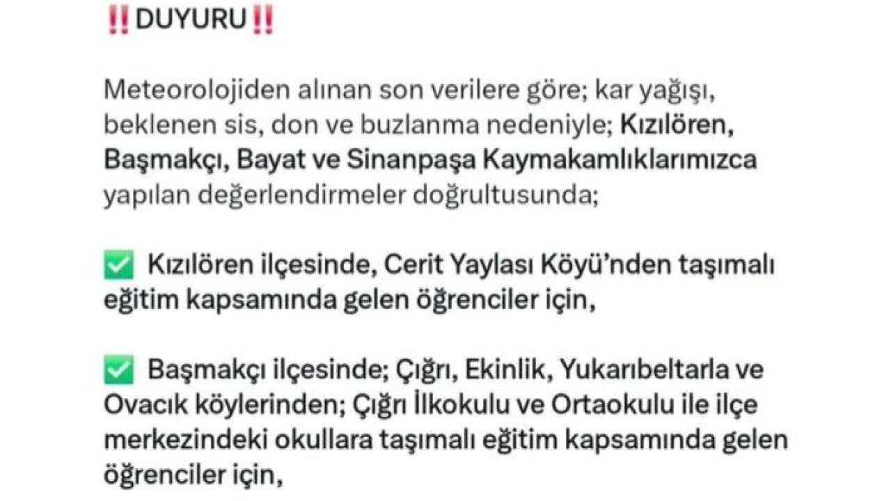 Afyonkarahisar’da 4 İlçede Taşımalı Eğitime Ara!