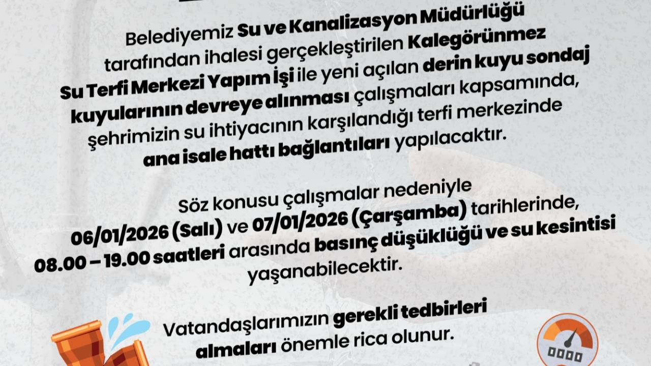 Belediye Duyurdu: Düşük Basınç ve Su Kesintisi Yaşanabilir