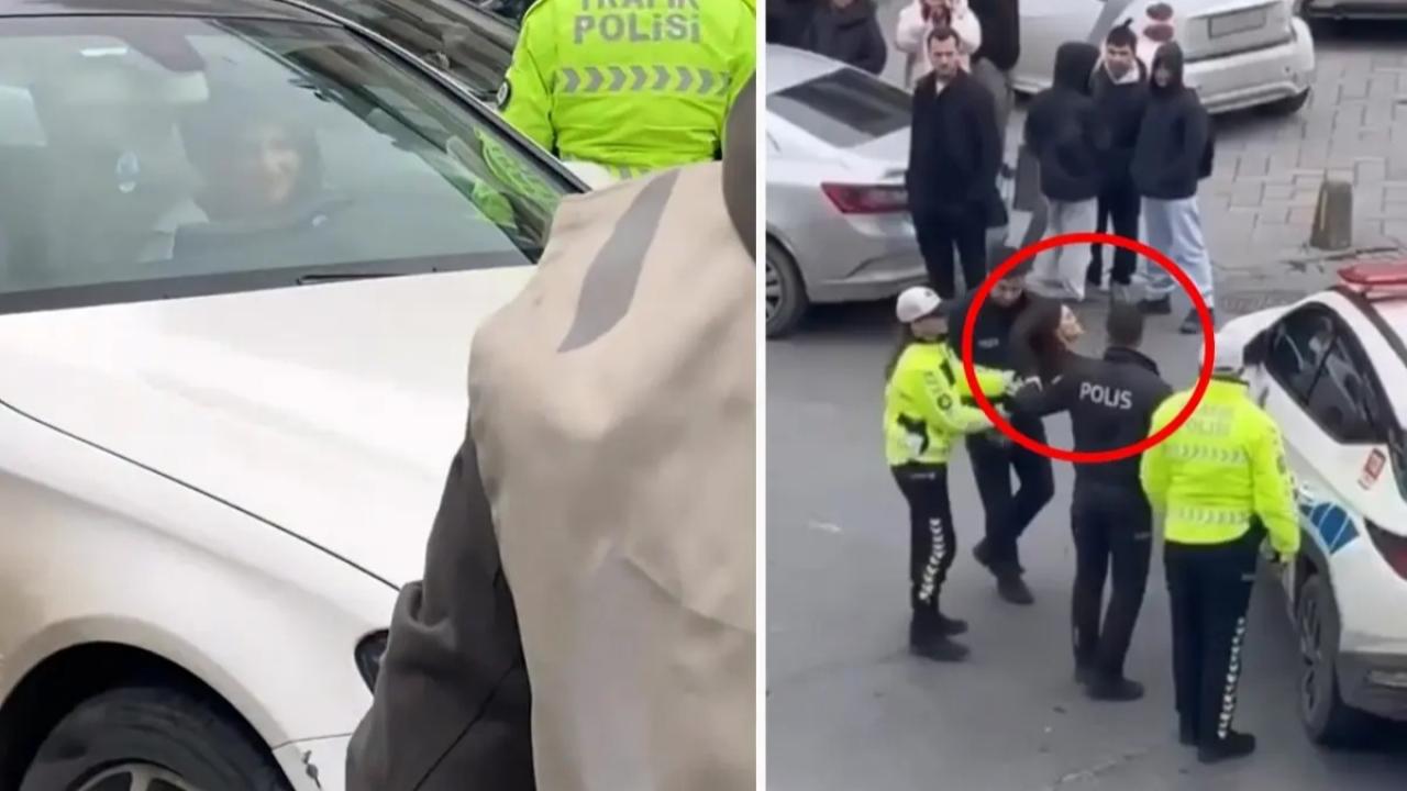 Beşiktaş’ta Kadın Sürücü Trafiği Kilitledi Polis Aracını Tekmeledi