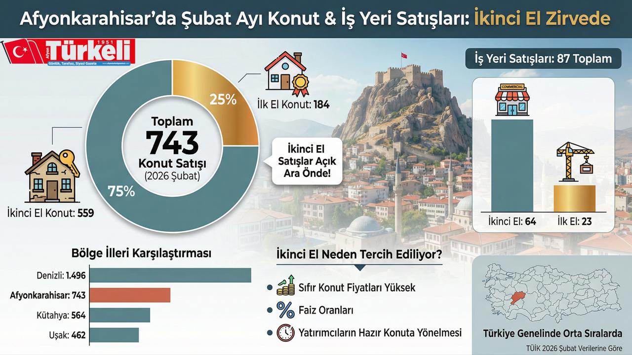 Afyonkarahisar’da Şubat Ayında 743 Konut Satıldı: İkinci El Satışlar Dikkat Çekti