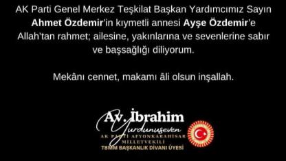 Yurdunuseven’den Özdemir Ailesine Taziye Mesajı