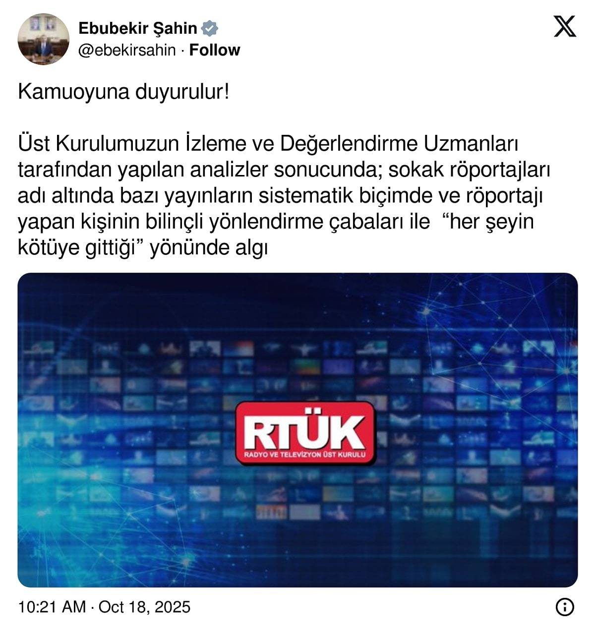 RTÜK Başkanı Şahin’den Sokak Röportajlarına Sert Tepki!