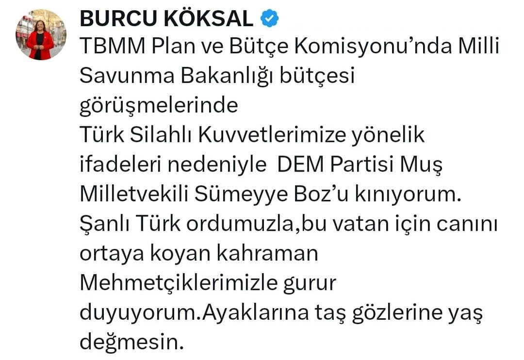 Başkan Köksal'dan DEM Partili Sümeyye Boz'a Sert Tepki