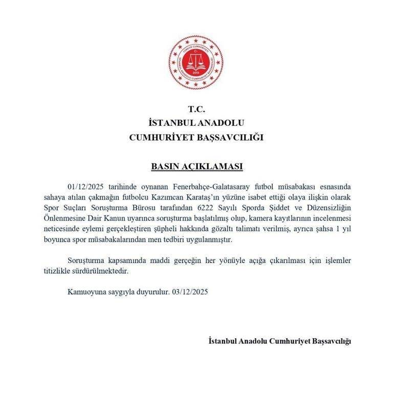 İstanbul Cumhuriyet Başsavcılığı’ndan Futbolcu Kazımcan Karataş Açıklaması!