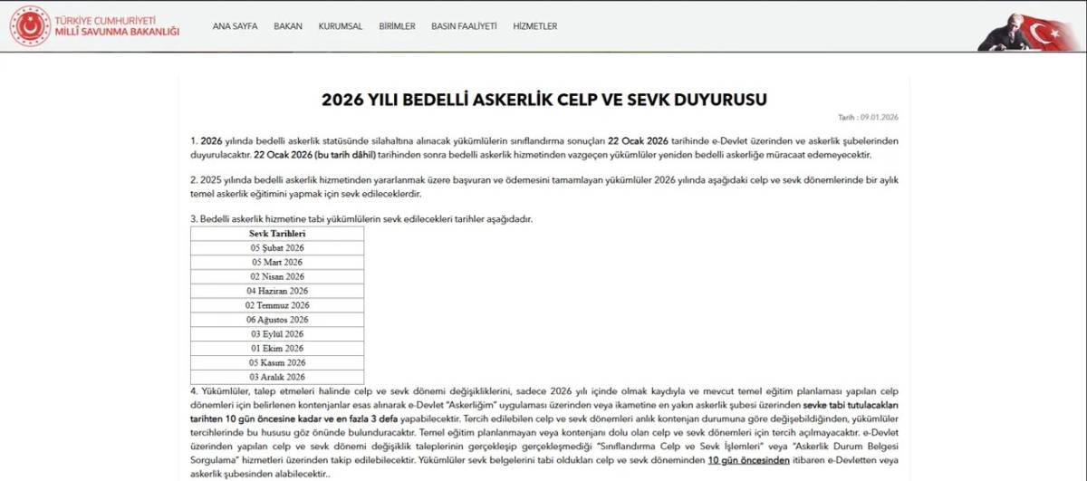 2026 Bedelli Askerlik Sevk Tarihleri ve Başvuru Süreci Açıklandı: Tüm Detaylar!