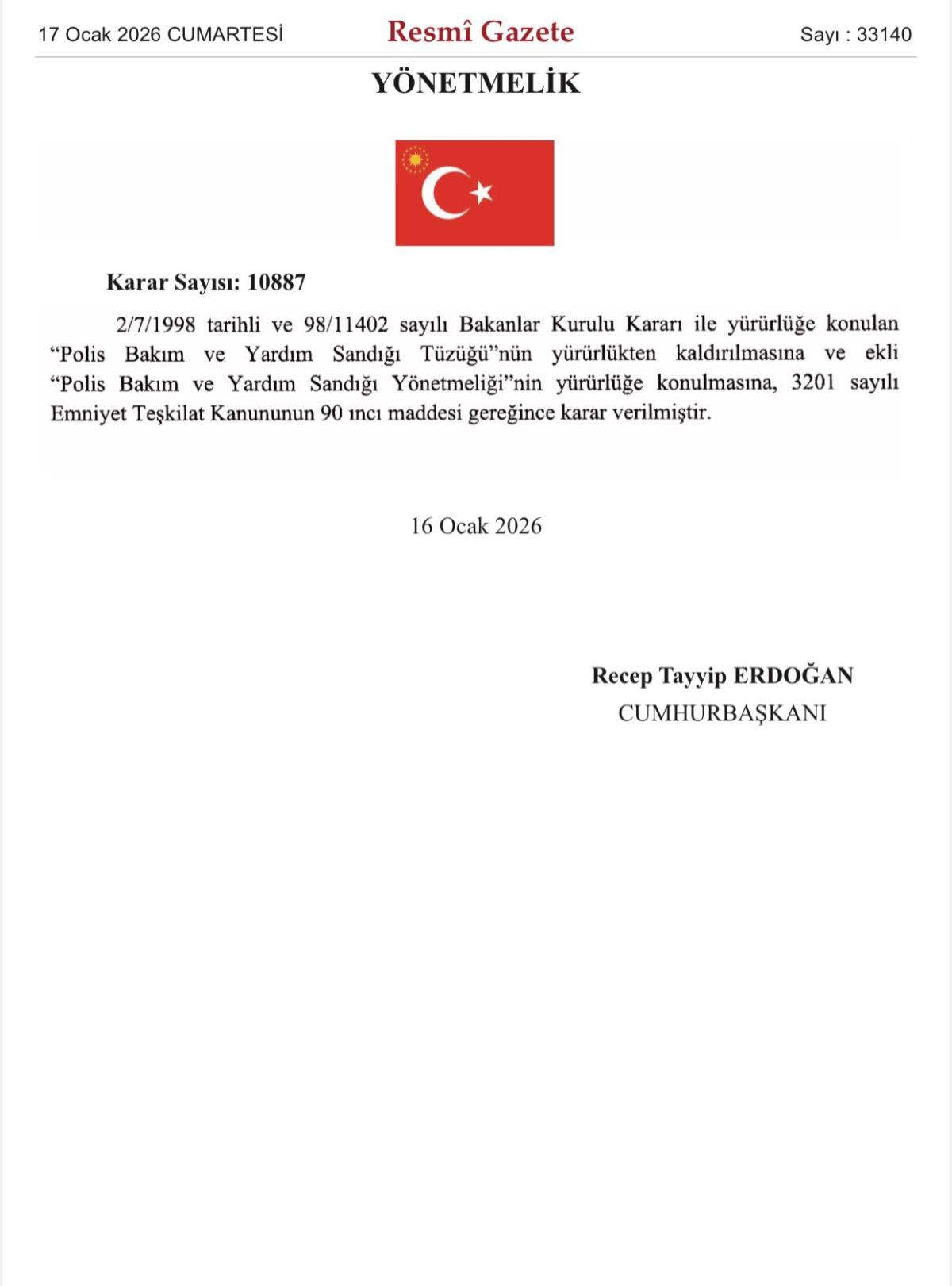 Polis Bakım ve Yardım Sandığı Tüzüğü Yürürlükten Kaldırıldı: Yeni Yönetmelik Resmî Gazete’de!