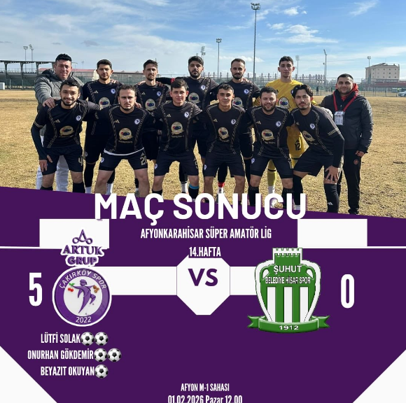 Artuk Grup Çakırköy Spor’dan Gol Şov: Şuhut Belediye Spor’u 5-0 Mağlup Etti