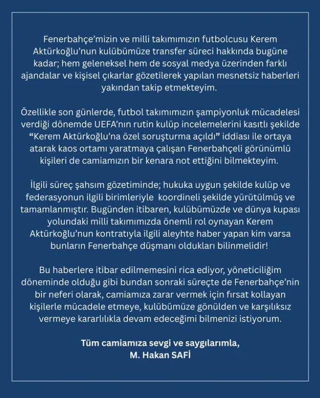 Hakan Safi'den Kerem Aktürkoğlu ve UEFA açıklaması:
