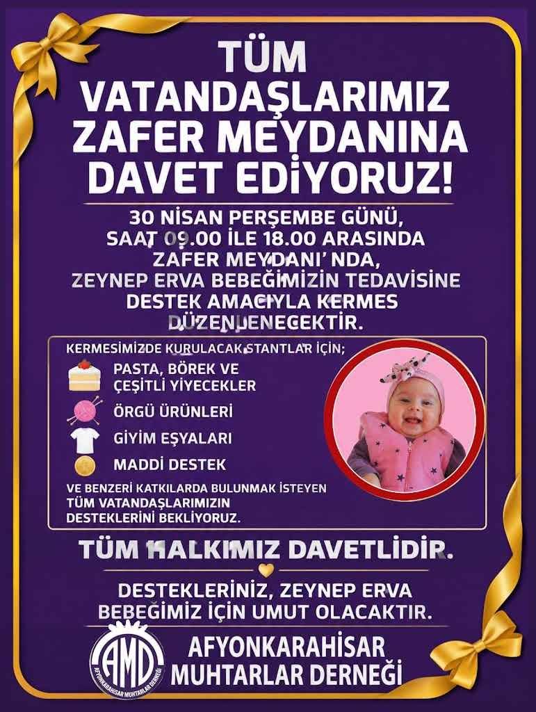 Afyonkarahisar Muhtarlar Derneği’nden Zeynep Bebek İçin Anlamlı Kermes Etkinliği