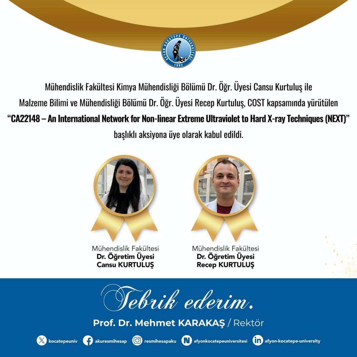 AKÜ Bilim İnsanları COST Uluslararası Projelerine Katıldı