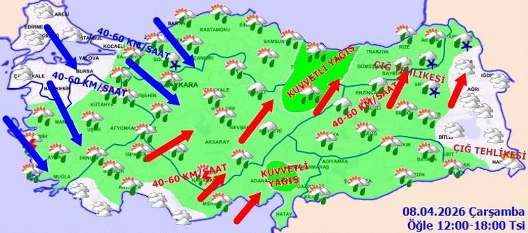 Bugün Akşamdan İtibaren Hava Sertleşiyor: Meteroloji'den Sağanak, Kar, Rüzgar ve Zirai Don Uyarısı!