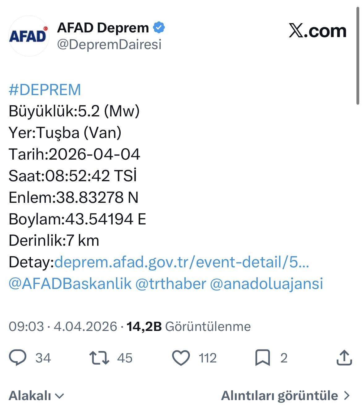 Van Sallandı: Tuşba’da 5.2’lik Deprem Korkuttu