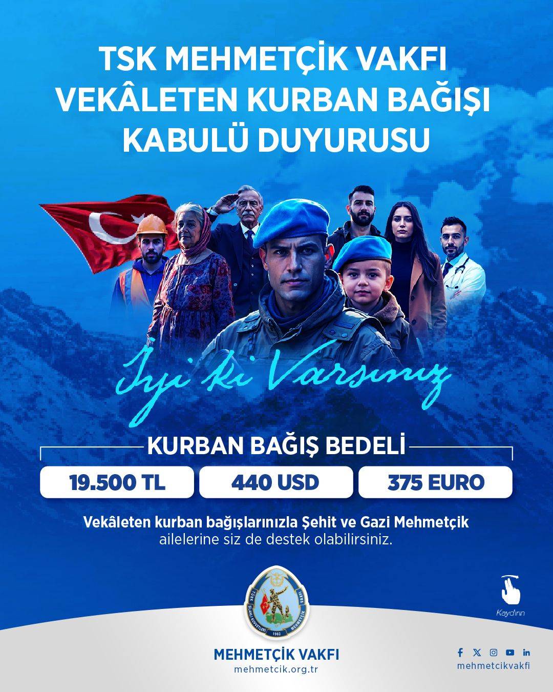 TSK Mehmetçik Vakfı, Vekâleten Kurban Bağışlarını Kabul Edecek