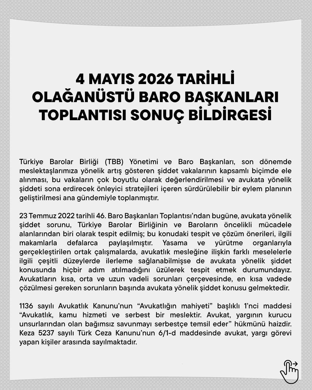 61. Baro Başkanları Toplantısı Sonuç Bildirgesi: “Avukata Yönelik Şiddet Sona Erdirilmeli”