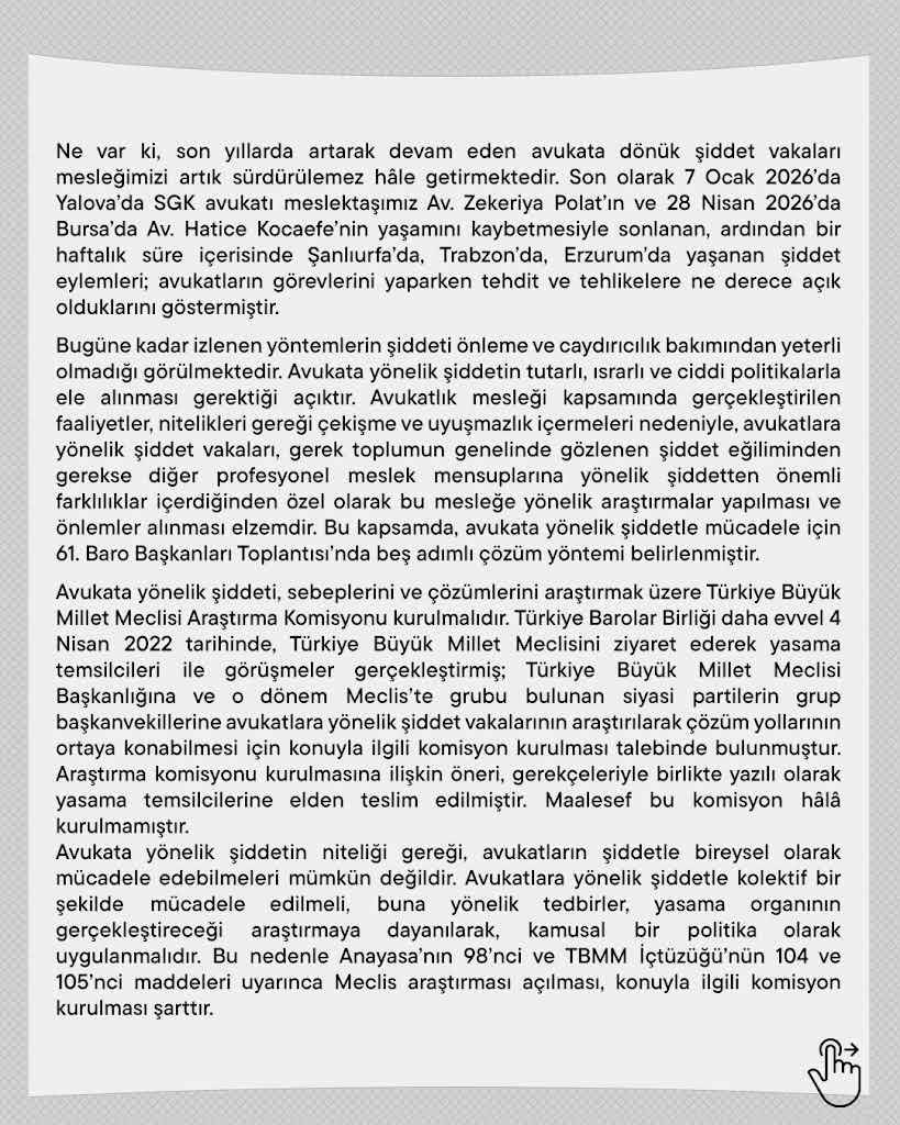61. Baro Başkanları Toplantısı Sonuç Bildirgesi: “Avukata Yönelik Şiddet Sona Erdirilmeli”